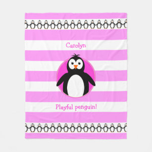 Penguin add namn rosa white rand fleecefilt