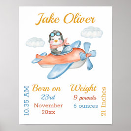 Penguin Airplan Blue Pojke Stats Poster