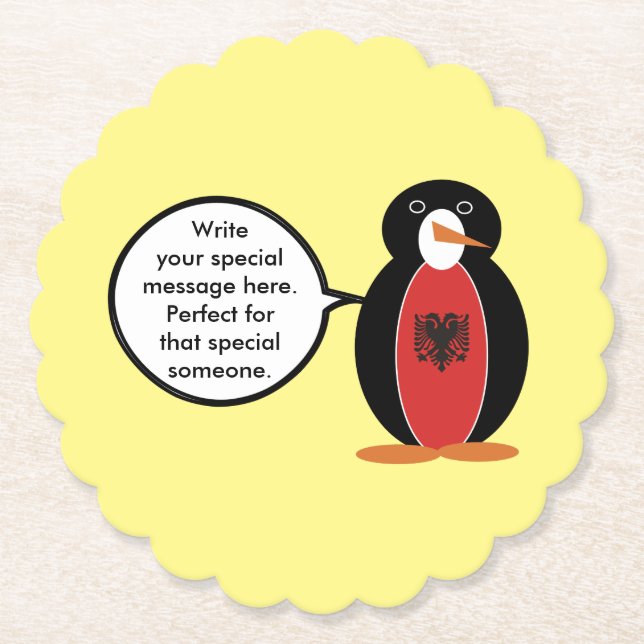 Penguin Albanska Flagga Talks Underlägg Papper (Framsida)