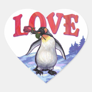 Penguin Alla hjärtans dag Hjärtformat Klistermärke