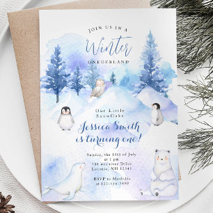 Penguin Animal Winter Onederland 1:a födelsedagen Inbjudningar
