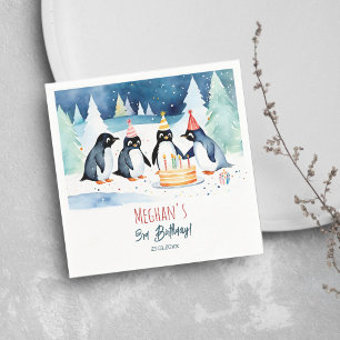 Penguin arktisk vinterfödelsedagsmall pappersservett