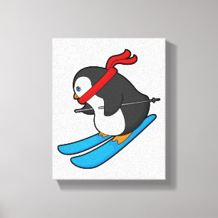 Penguin as Skier med Ski Canvastryck