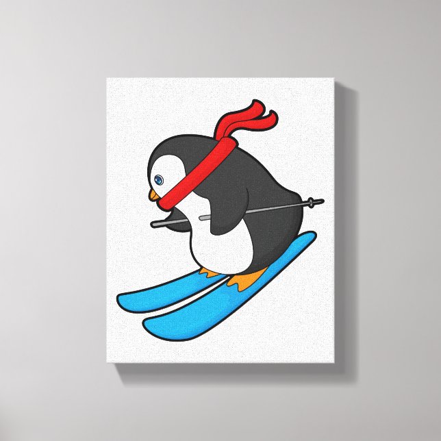 Penguin as Skier med Ski Canvastryck (Framsida)