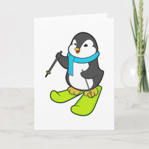 Penguin as Skier med Ski Kort