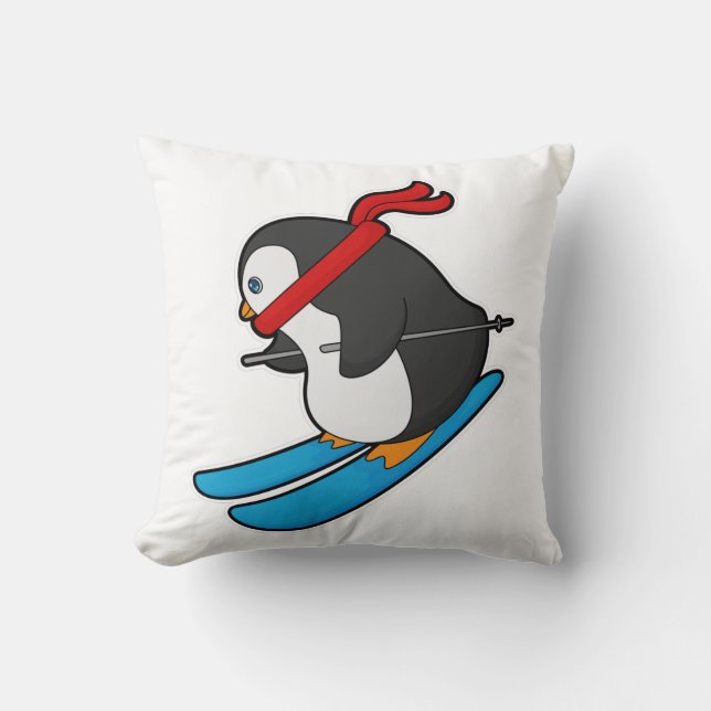 Penguin as Skier med Ski Kudde (Framsida)