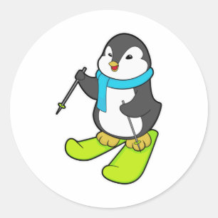 Penguin as Skier med Ski Runt Klistermärke