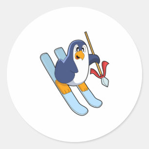 Penguin as Skier med Ski Runt Klistermärke