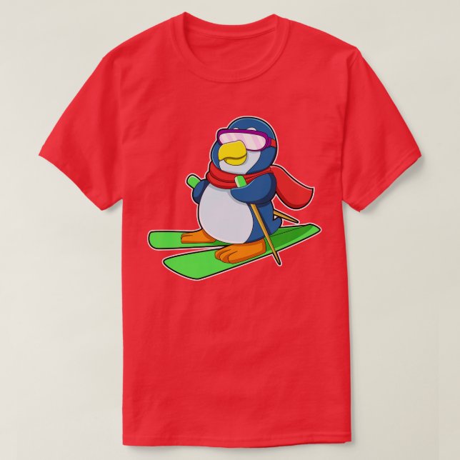 Penguin as Skier med Ski Scarf Sunglass T Shirt (Design framsida)