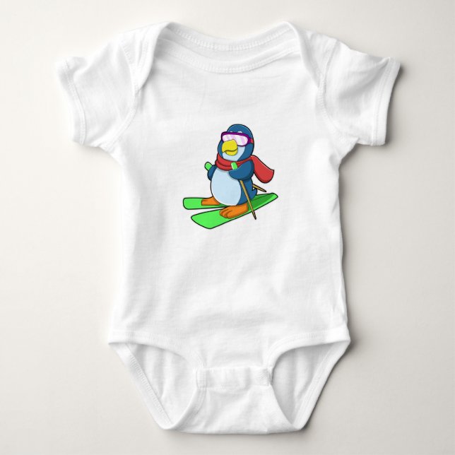 Penguin as Skier med Ski Scarf & Sunglass T Shirt (Framsida)