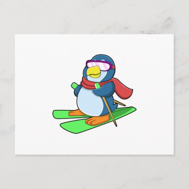 Penguin as Skier med Ski Scarf & Sunglass Vykort (Framsida)