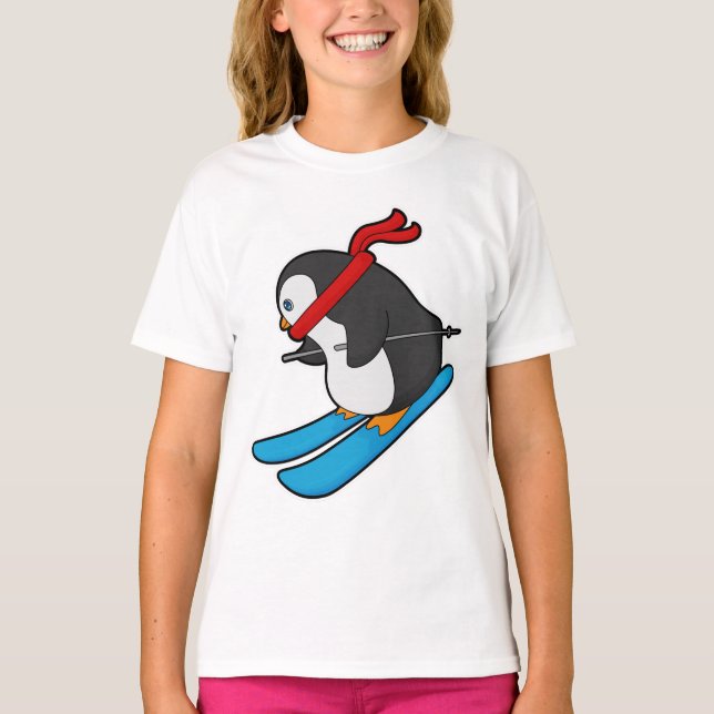 Penguin as Skier med Ski T Shirt (Framsida)