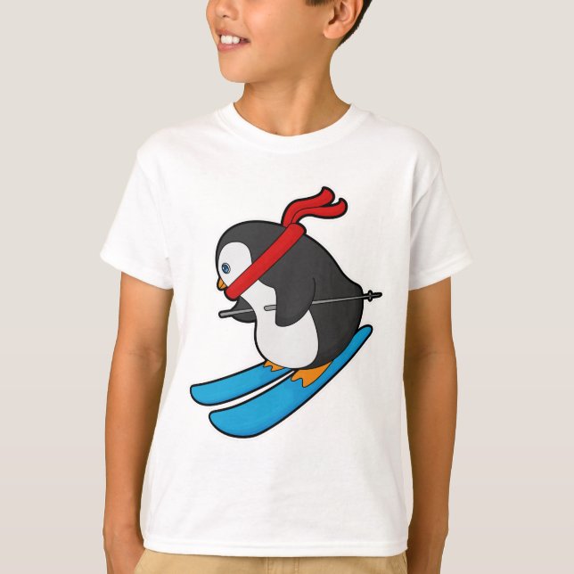 Penguin as Skier med Ski T Shirt (Framsida)