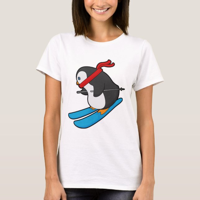 Penguin as Skier med Ski T Shirt (Framsida)