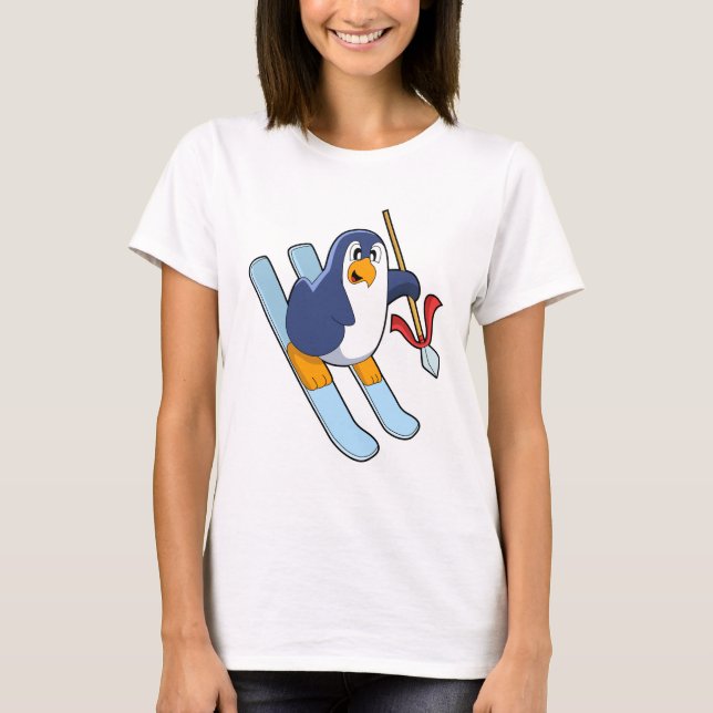 Penguin as Skier med Ski T Shirt (Framsida)