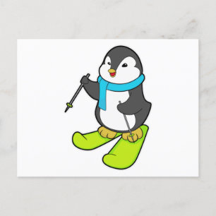 Penguin as Skier med Ski Vykort