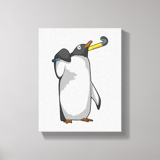 Penguin at Hockey with Hockey stick Canvastryck (Framsida)