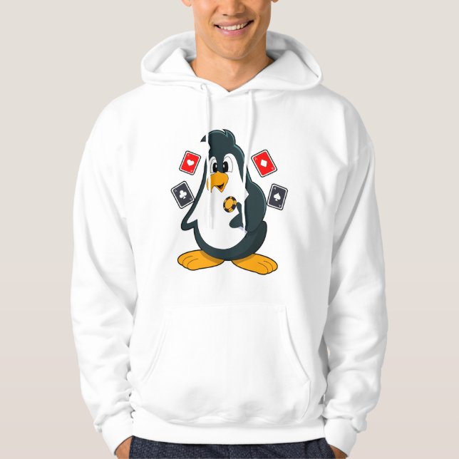Penguin at Poker with Poker cards Hoodie (Framsida)