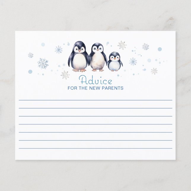 Penguin Baby Shower Advice-kort - Vinter (Framsida)