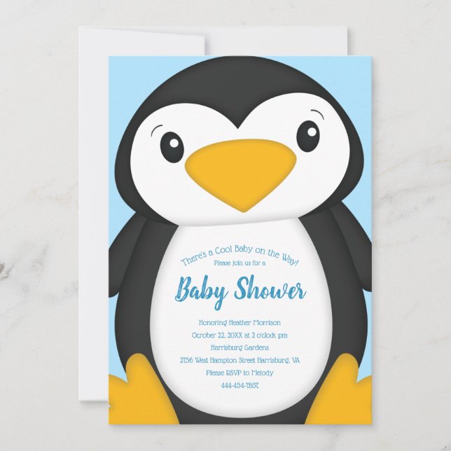 Penguin Baby Shower Blue Inbjudningar (Framsida)