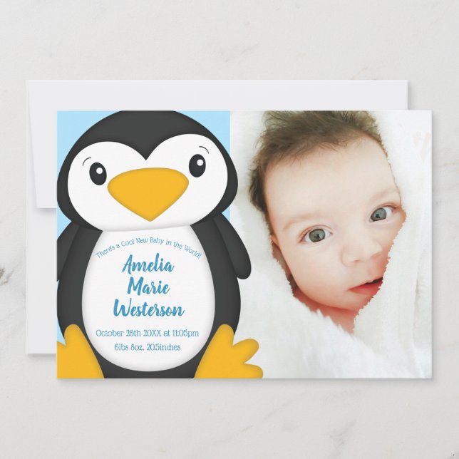 Penguin Baby Shower Blue Inbjudningar (Framsida)