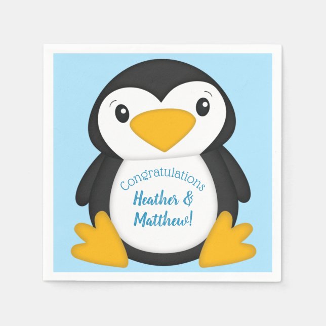 Penguin Baby Shower Blue Pappersservett (Framsidan)