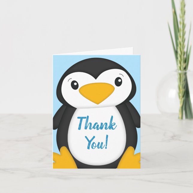 Penguin Baby Shower Blue Tack Kort (Framsida)