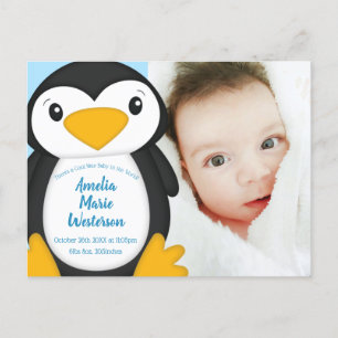 Penguin Baby Shower Blue Vykort