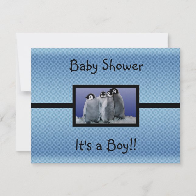 Penguin Baby Shower Boy Inbjudningar (Framsida)