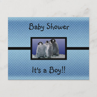 Penguin Baby Shower Boy Inbjudningar