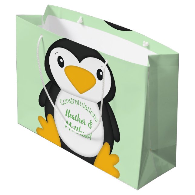 Penguin Baby Shower-Grönt (Baksidan Vinklad)