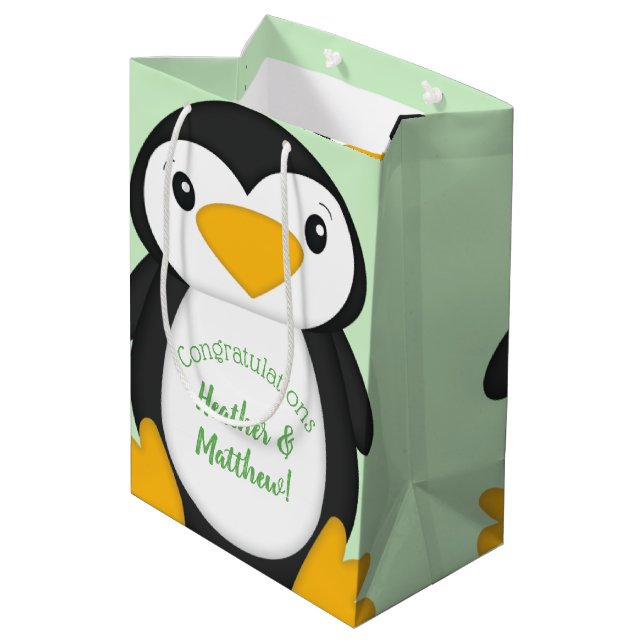 Penguin Baby Shower-Grönt (Baksidan Vinklad)