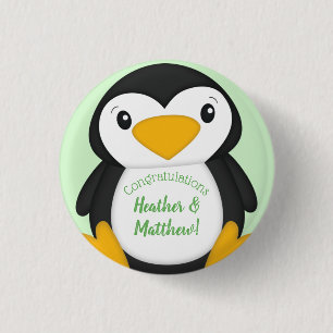 Penguin Baby Shower-Grönt Knapp