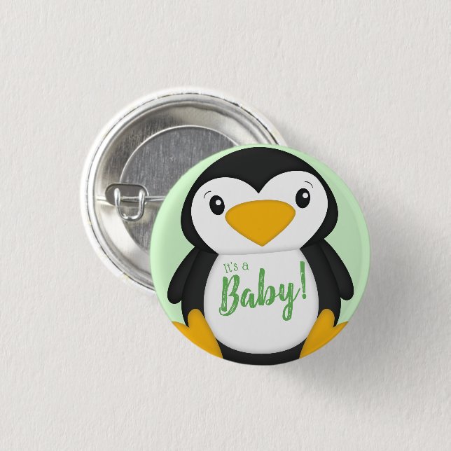 Penguin Baby Shower-Grönt Knapp (Framsida & baksida)