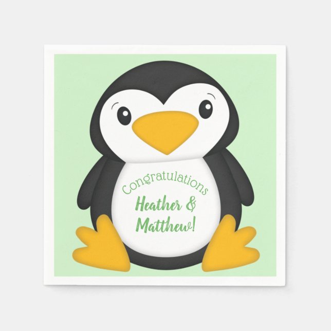Penguin Baby Shower-Grönt Pappersservett (Framsidan)