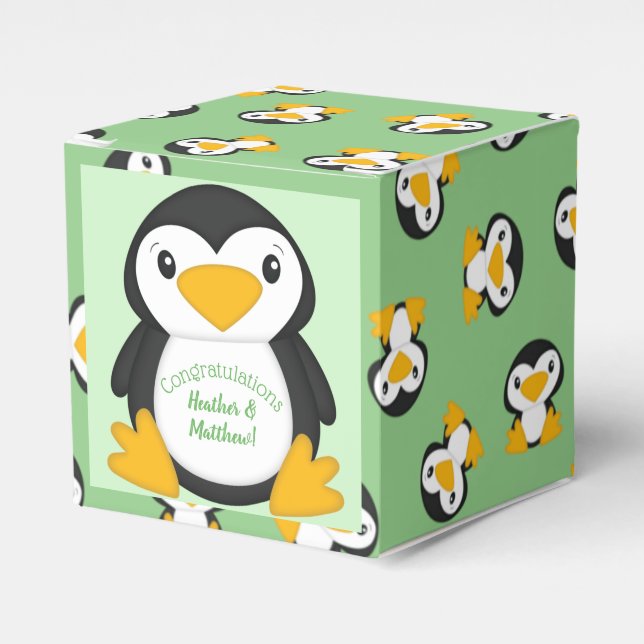 Penguin Baby Shower-Grönt Presentaskar (Framsidan Sidan)