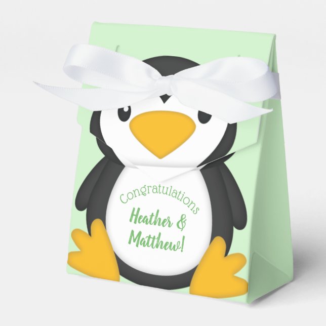 Penguin Baby Shower-Grönt Presentaskar (Framsidan Sidan)