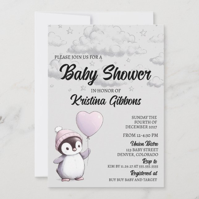 Penguin Baby Shower Inbjudningar (Framsida)