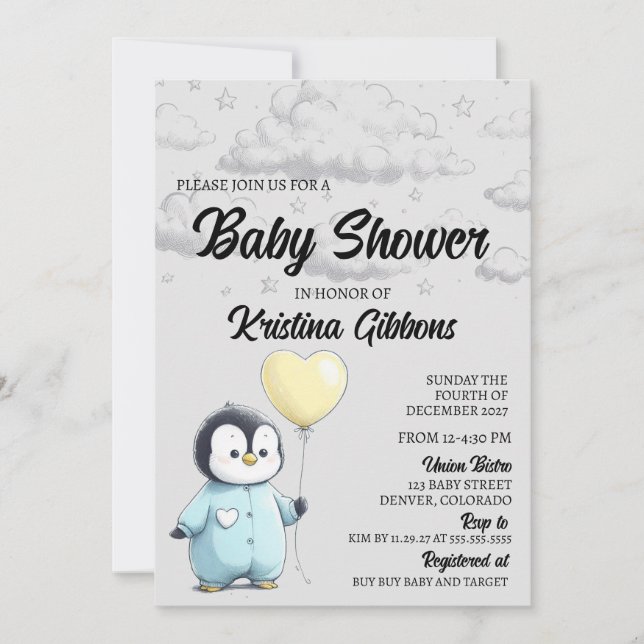 Penguin Baby Shower Inbjudningar (Framsida)