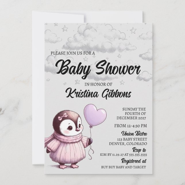 Penguin Baby Shower Inbjudningar (Framsida)
