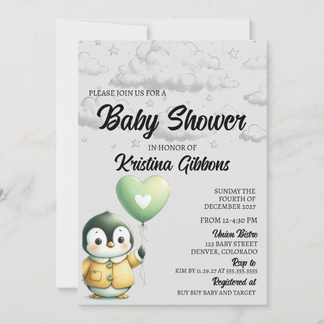 Penguin Baby Shower Inbjudningar (Framsida)