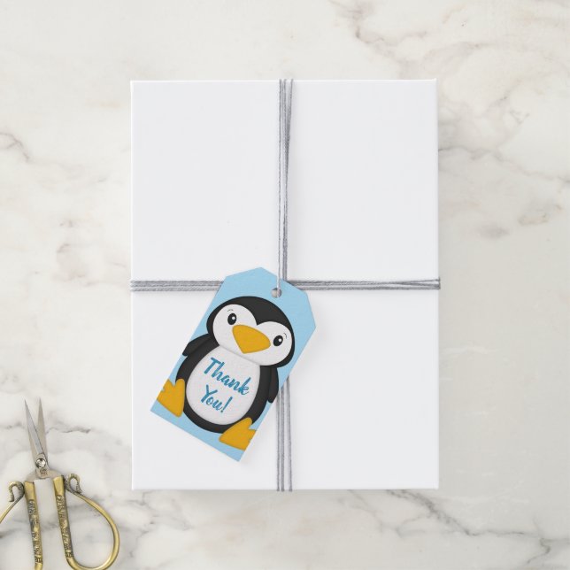 Penguin Baby Shower Presentetikett (Med Snöre)