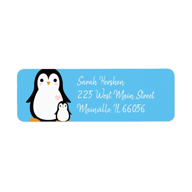 Penguin Baby Shower Returadress Etikett (Framsidan)
