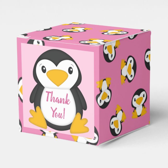 Penguin Baby Shower Rosa Girl Presentaskar (Framsidan Sidan)