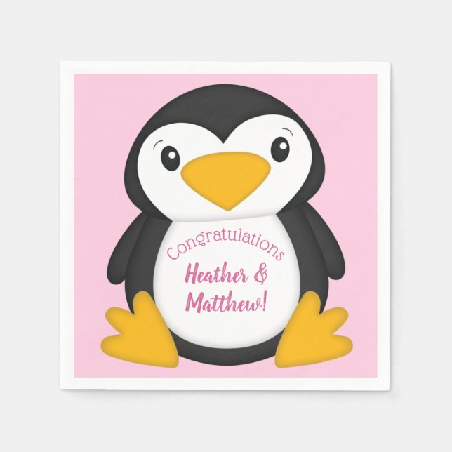 Penguin Baby Shower Rosa Pappersservett (Framsidan)