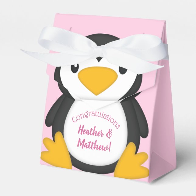 Penguin Baby Shower Rosa Presentaskar (Framsidan Sidan)