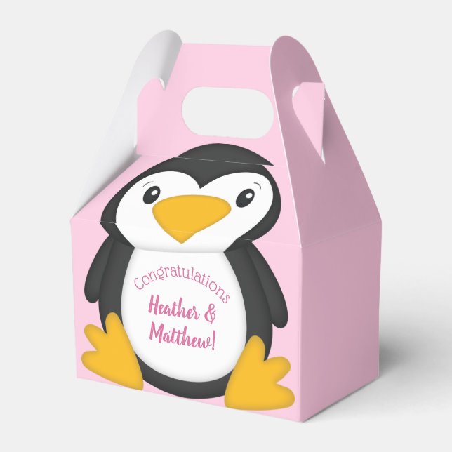 Penguin Baby Shower Rosa Presentaskar (Framsidan Sidan)