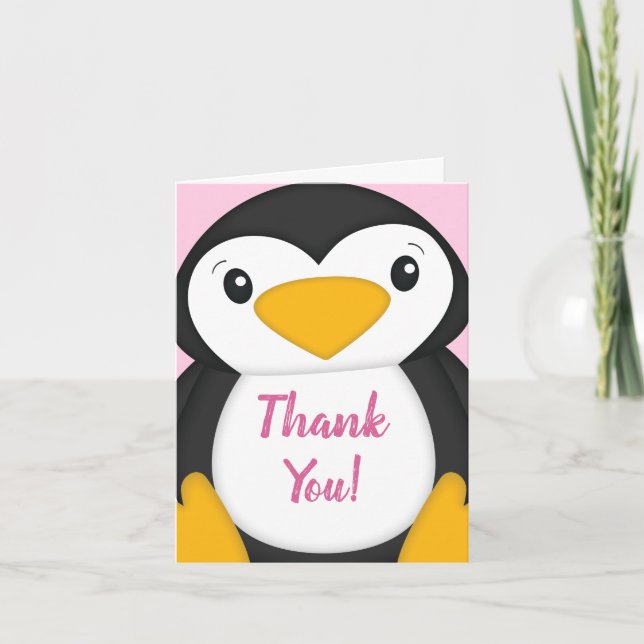 Penguin Baby Shower Rosa Tack Kort (Framsida)