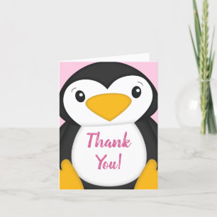 Penguin Baby Shower Rosa Tack Kort