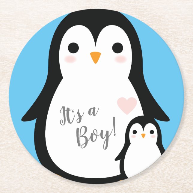 Penguin Baby Shower Underlägg Papper Rund (Framsidan)